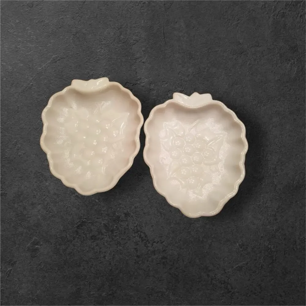 Vintage Hazel Atlas White Milk Glass Grape Pattern Candy/Snack Dish Set of 6